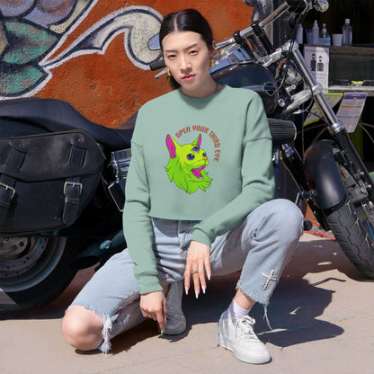 Open Your Third Eye - Alien Cat Cropped Long Sleeve Tee