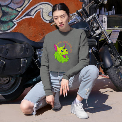 Open Your Third Eye - Alien Cat Cropped Long Sleeve Tee