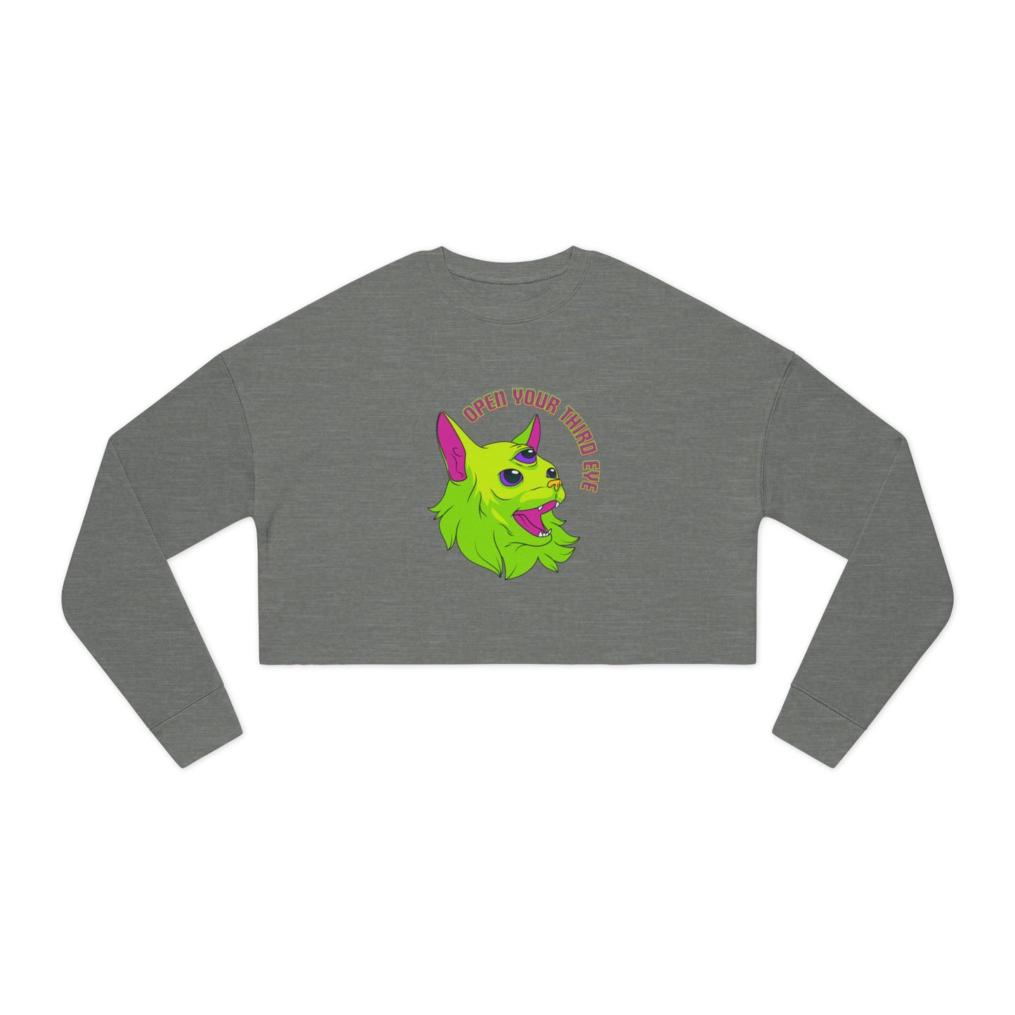 Open Your Third Eye - Alien Cat Cropped Long Sleeve Tee
