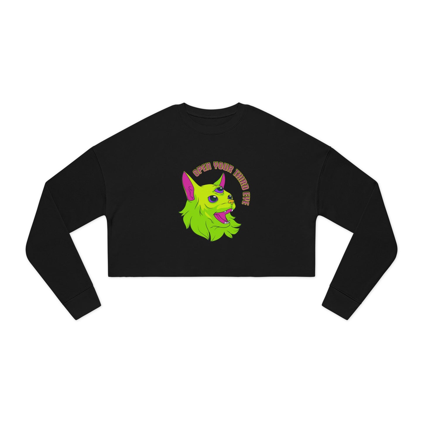 Open Your Third Eye - Alien Cat Cropped Long Sleeve Tee