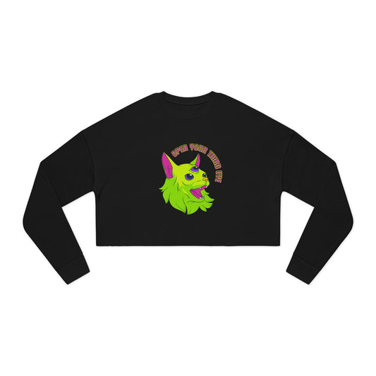 Open Your Third Eye - Alien Cat Cropped Long Sleeve Tee