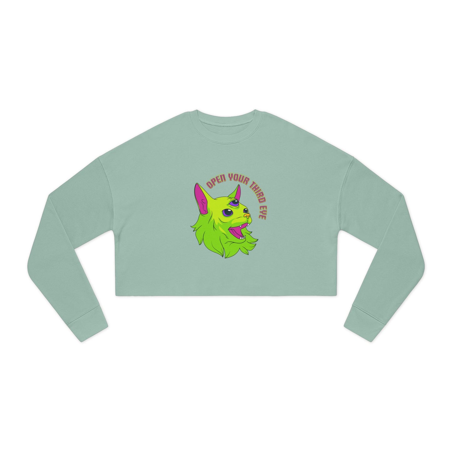 Open Your Third Eye - Alien Cat Cropped Long Sleeve Tee