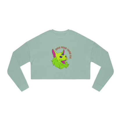 Open Your Third Eye - Alien Cat Cropped Long Sleeve Tee