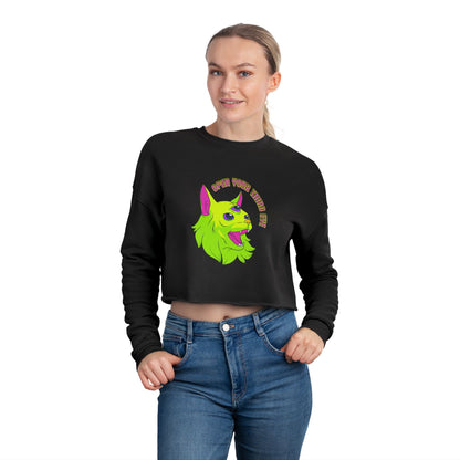 Open Your Third Eye - Alien Cat Cropped Long Sleeve Tee